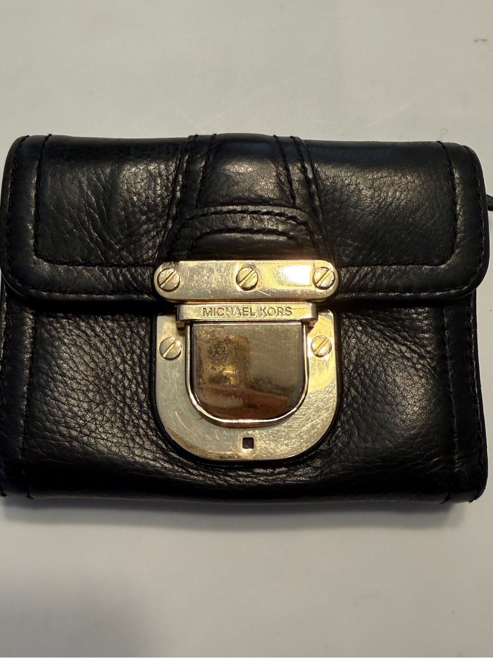 Michael Kors Black Leather Wallet with Gold-Tone Lock Vintage